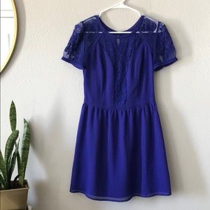 Royal Blue Lace Embroidered Mesh Dress